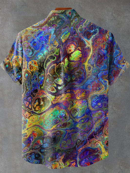 Vintage Rainbow Mottled Art Vintage Print Casual 100% Cotton Shirt