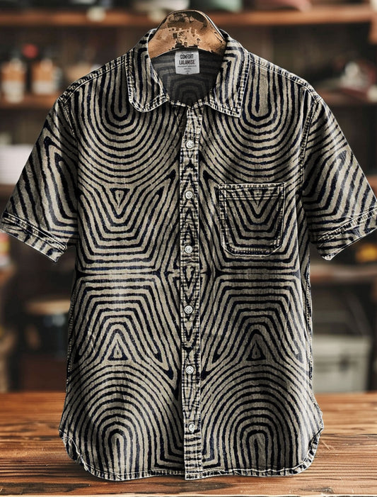 Retro Symmetrical Minimalist Geometric Lines Art Print Casual 100% Cotton Shirt
