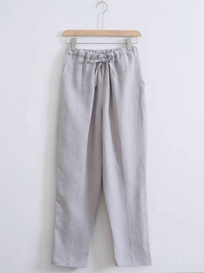 Men's Cotton Linen Plain Elastic Drawstring Waist Wide Leg Pants