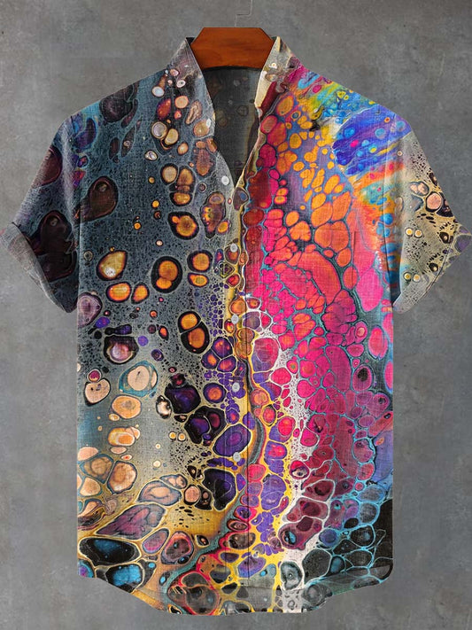 Abstract Colorful Ripple Print Casual 100% Cotton Shirt