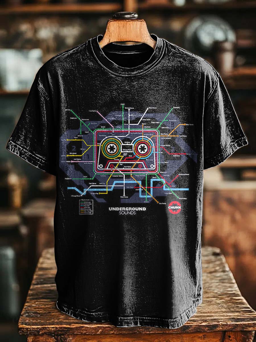 Tape Map Print Casual Short Sleeve T-shirt