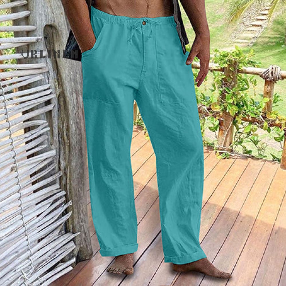 Men's Linen Elastic Waist Drawstring Pocket Loose Casual Pants