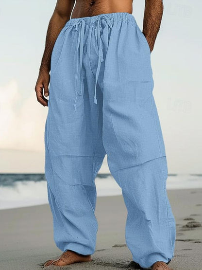 Men's Casual Beach Cotton Straight Pants