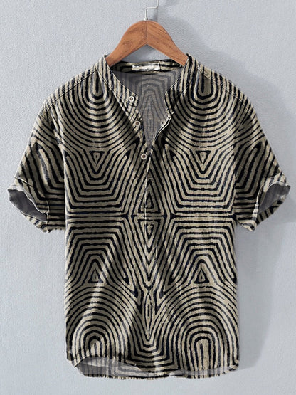 Retro Symmetrical Minimalist Geometric Lines Art Print Casual 100% Cotton Shirt