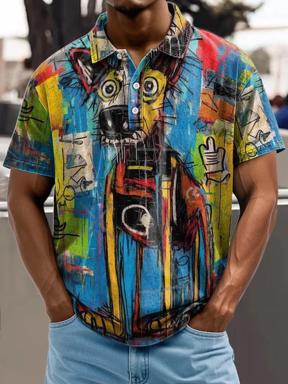 Graffiti Style Art Dog Decorative Pattern Casual 100% Cotton Shirt