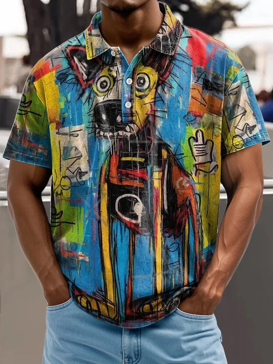 Graffiti Style Art Dog Decorative Pattern Casual 100% Cotton Shirt