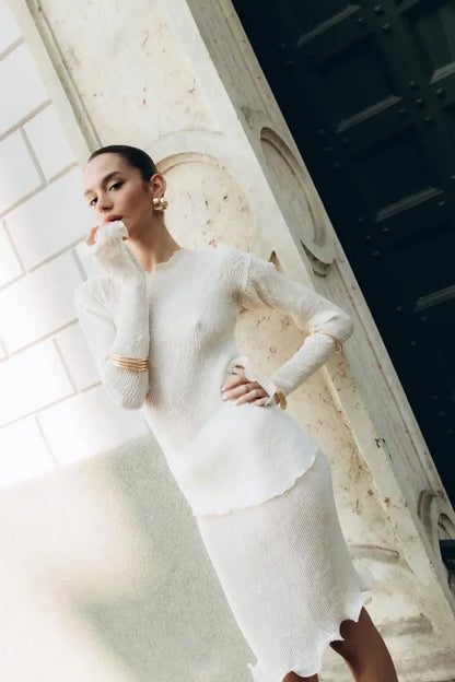 Cream-Colored Ruffled Suit