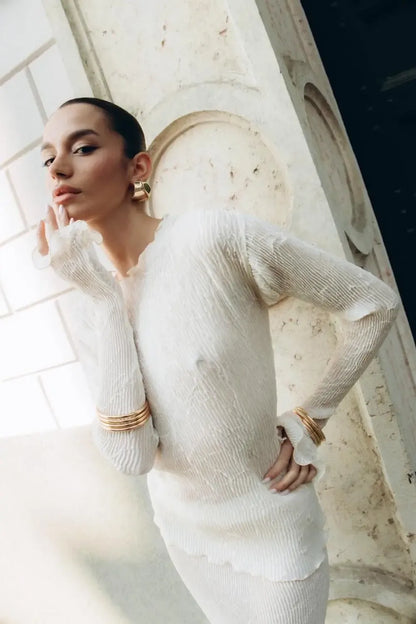 Cream-Colored Ruffled Suit