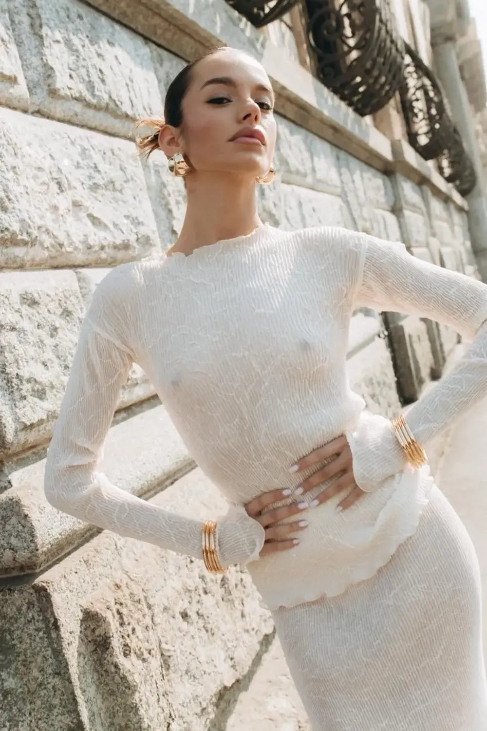 Cream-Colored Ruffled Suit