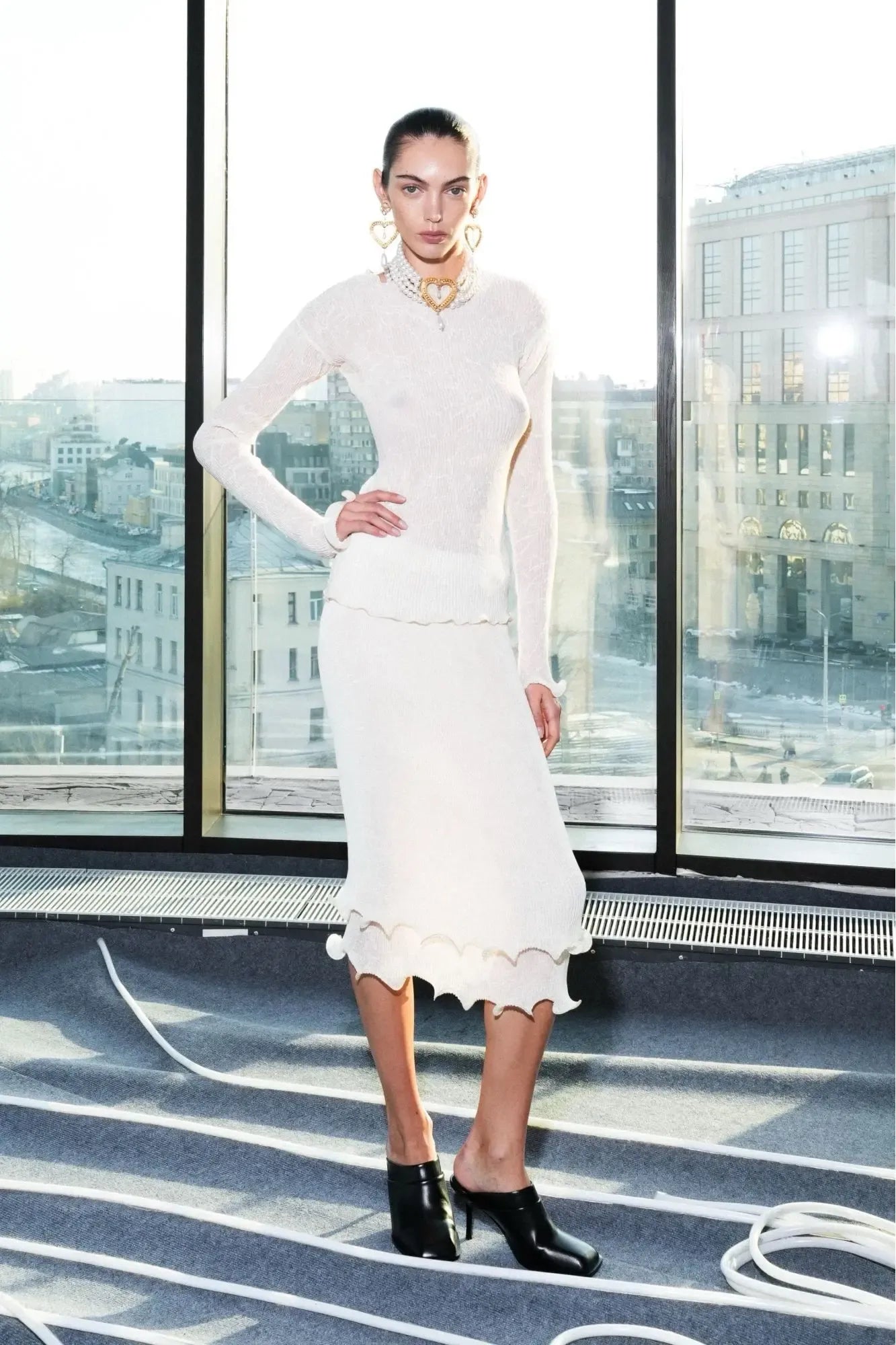 Cream-Colored Ruffled Suit