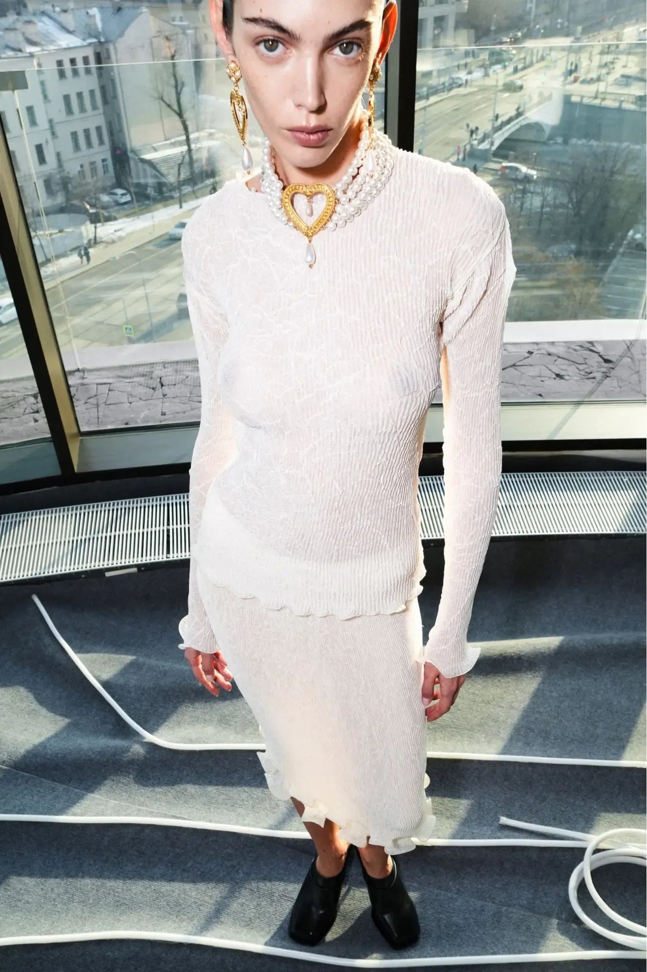 Cream-Colored Ruffled Suit